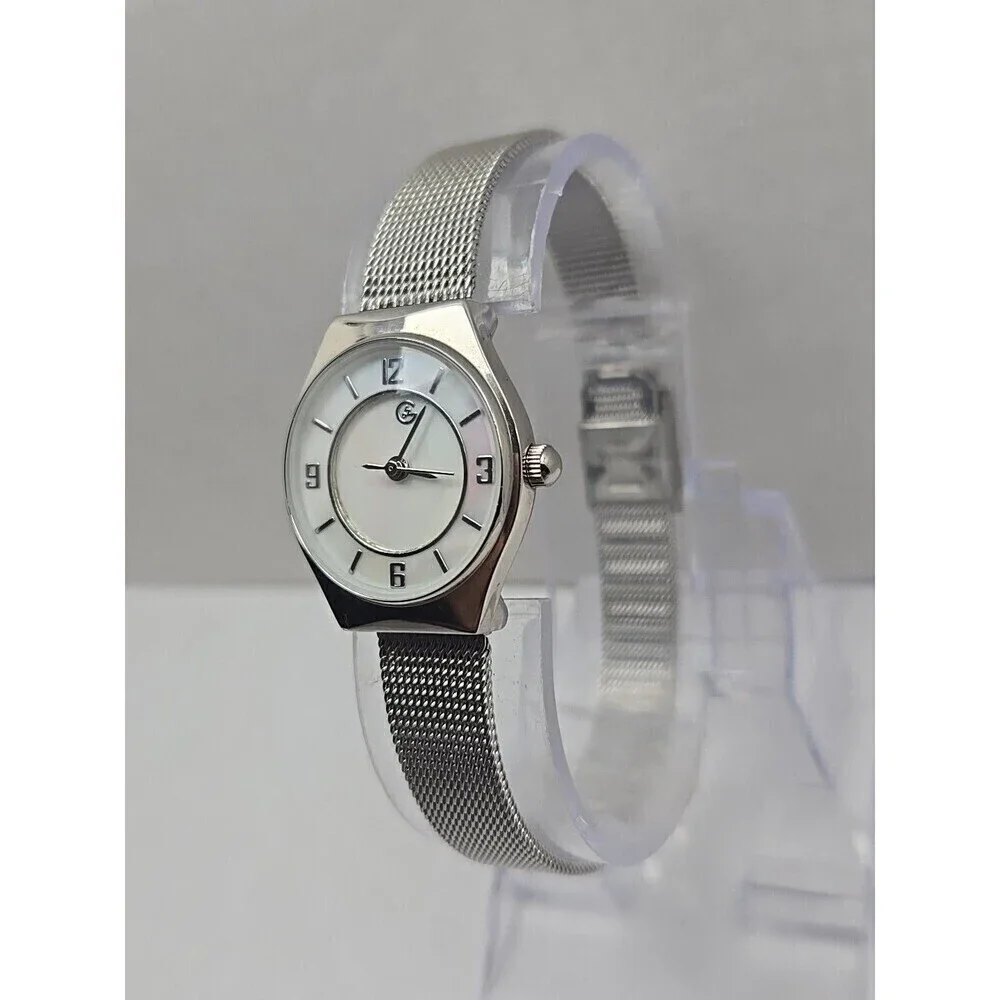 George Womens Petite Mesh Band Dress Watch Silver Tone White Dial New Batt Works